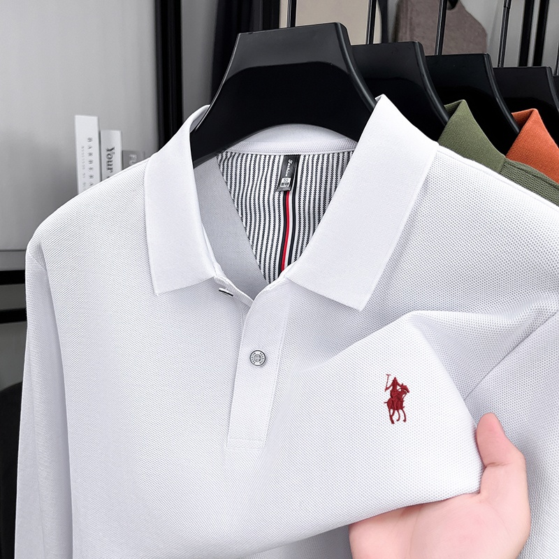 Polo Shirt Equestrian - Herbstkollektion: Exquisites Reiter-Stickerei-Design, schlichtes Langarm-Poloshirt aus